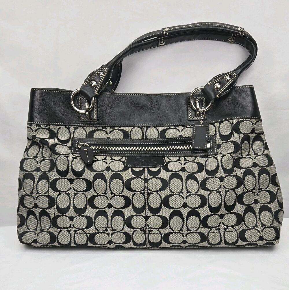 Coach Penelope Signature Carryall Tote Bag Black Gray Jacquard Canvas F15534